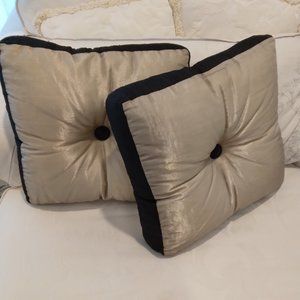 PAIR OF CREAM AND TAUPE DUPIONI SILK THROW PILLOWS CUSTOM MADE